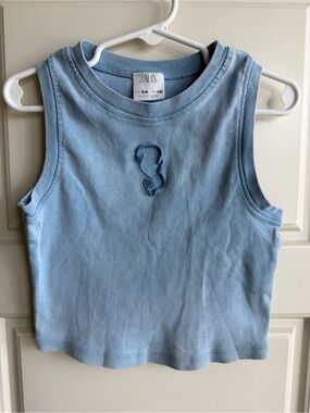 Zara Kids Sky Blue Sleeveless Tank with Seahorse Embroidery